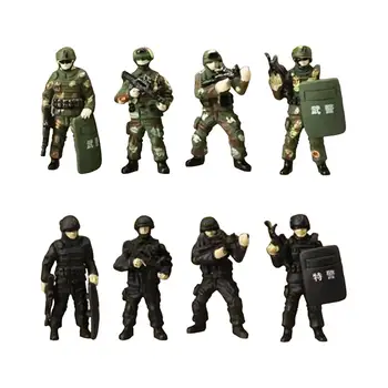 4 предмета, миниатюрна фигурка 1/64, полицейски фигурки, модел Диорами за десктоп декорации, колекция от миниатюрни сцени, Архитектурен модел