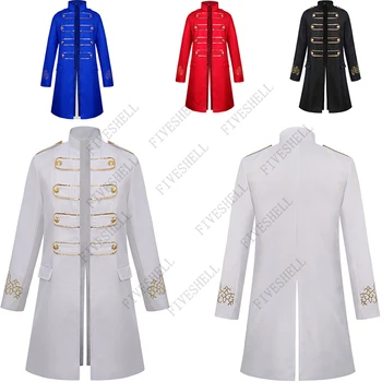 Бяло сако с бродерии и яка-часова, мъжко рокля в стил милитари, смокинг, сако, мъжко сако, с костюм за нощен клуб, костюмиран Masculino