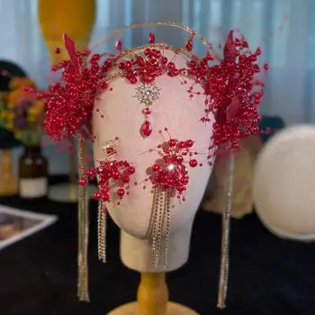 Елегантни дамски аксесоари за коса в червено, сватбена превръзка на главата, кристален лента за коса, украса за глава, женски накити за косата си нов цвят за сватба