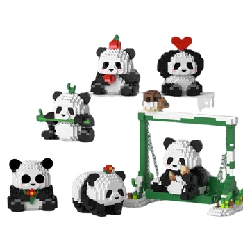 Креативността Модел Мини панда Строителни блокове Huahua Animal Bricks Детска Технология за сглобяване, Настолни играчки-орнаменти за деца