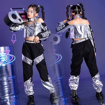 Облекло Silver Technology Sense в стил хип-хоп, Дрехи за джаз танци, облекло, Kpop, Форма за черлидинга, Костюм за улични танци DL11214