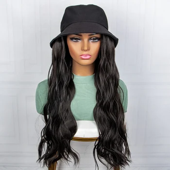 Перука от вълнообразни коса с дължина 20 инча с регулируеми свети шапки, Синтетичен природен Черно-кафяв Перуки за жени, Празнична
