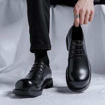 Реколта мъжки ежедневни бизнес обувки черен на цвят, мъжки вечерни обувки, мокасини от спилка, работна сватбени обувки